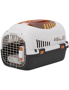 PawHut Plastic Pet Carrier Hard Shell Dog Cat Carrier Max 4 KG Steel Door Feed Bowl Secure Lock 49 x 32 x 31 cm