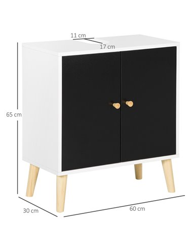 Kleankin Modern Bathroom Sink Cabinet with Adjustable Shelf, Black and White