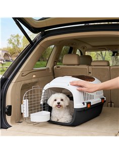PawHut Plastic Pet Carrier Hard Shell Dog Cat Carrier Max 4 KG Steel Door Feed Bowl Secure Lock 49 x 32 x 31 cm 2