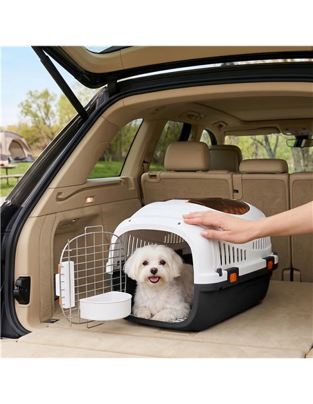 PawHut Plastic Pet Carrier Hard Shell Dog Cat Carrier Max 4 KG Steel Door Feed Bowl Secure Lock 49 x 32 x 31 cm - pic 213650 | FastDaddyshop
