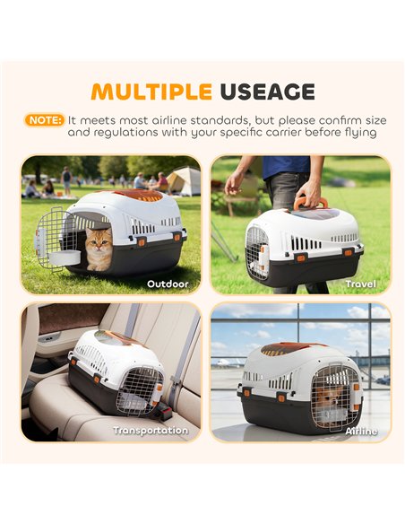 PawHut Plastic Pet Carrier Hard Shell Dog Cat Carrier Max 4 KG Steel Door Feed Bowl Secure Lock 49 x 32 x 31 cm - pic 213652 | FastDaddyshop