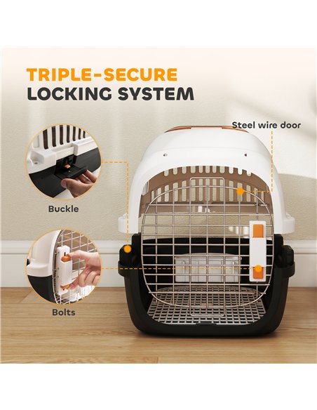 PawHut Plastic Pet Carrier Hard Shell Dog Cat Carrier Max 4 KG Steel Door Feed Bowl Secure Lock 49 x 32 x 31 cm - pic 213653 | FastDaddyshop