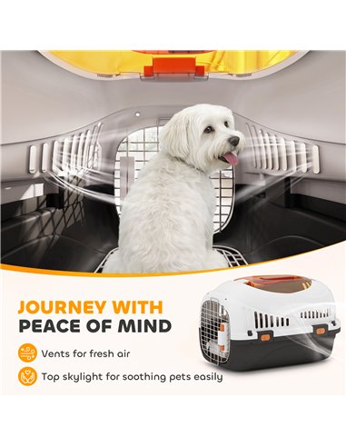 PawHut Plastic Pet Carrier Hard Shell Dog Cat Carrier Max 4 KG Steel Door Feed Bowl Secure Lock 49 x 32 x 31 cm