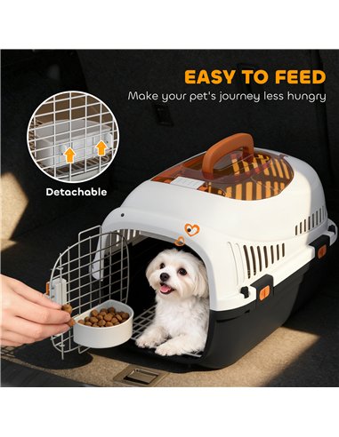 PawHut Plastic Pet Carrier Hard Shell Dog Cat Carrier Max 4 KG Steel Door Feed Bowl Secure Lock 49 x 32 x 31 cm