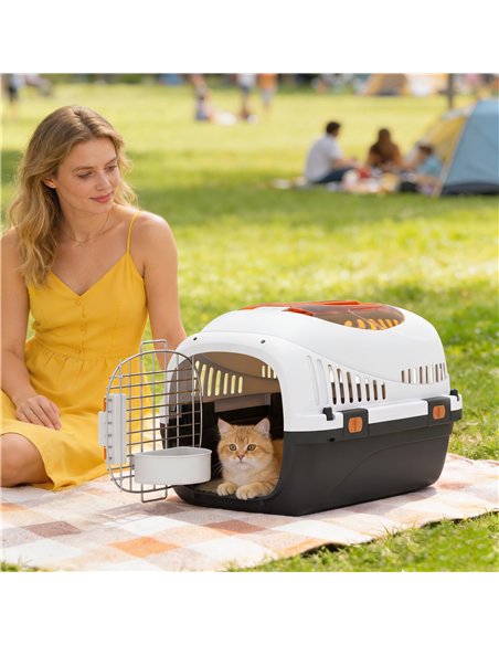 PawHut Plastic Pet Carrier Hard Shell Dog Cat Carrier Max 4 KG Steel Door Feed Bowl Secure Lock 49 x 32 x 31 cm - pic 213656 | FastDaddyshop