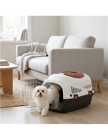 PawHut Plastic Pet Carrier Hard Shell Dog Cat Carrier Max 4 KG Steel Door Feed Bowl Secure Lock 49 x 32 x 31 cm