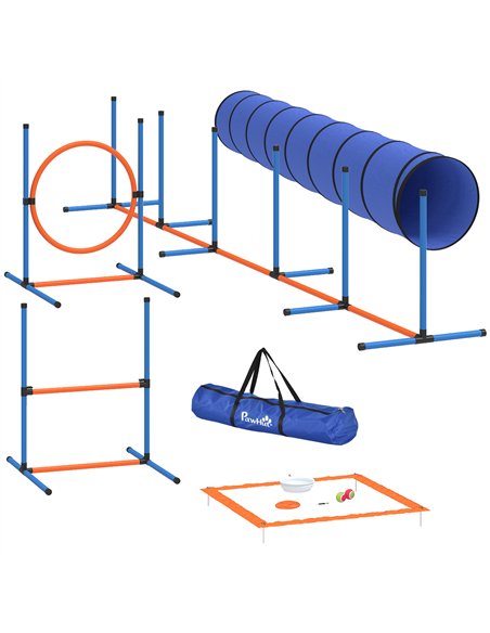 PawHut Dog Agility Equipment, 8PCS Agility Training Set with Tunnel, Weave Poles, Adjustable Hurdles, Jump Ring - pic 213658 | FastDaddyshop