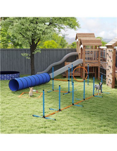 PawHut Dog Agility Equipment, 8PCS Agility Training Set with Tunnel, Weave Poles, Adjustable Hurdles, Jump Ring