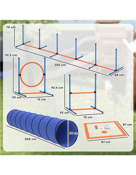 PawHut Dog Agility Equipment, 8PCS Agility Training Set with Tunnel, Weave Poles, Adjustable Hurdles, Jump Ring - pic 213660 | FastDaddyshop