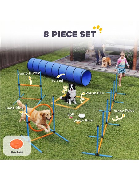 PawHut Dog Agility Equipment, 8PCS Agility Training Set with Tunnel, Weave Poles, Adjustable Hurdles, Jump Ring - pic 213661 | FastDaddyshop