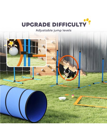 PawHut Dog Agility Equipment, 8PCS Agility Training Set with Tunnel, Weave Poles, Adjustable Hurdles, Jump Ring - pic 213662 | FastDaddyshop