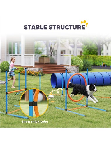 PawHut Dog Agility Equipment, 8PCS Agility Training Set with Tunnel, Weave Poles, Adjustable Hurdles, Jump Ring