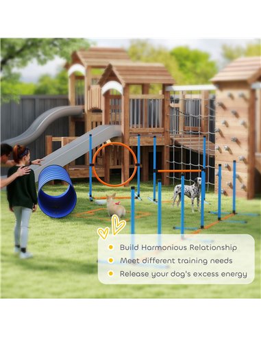 PawHut Dog Agility Equipment, 8PCS Agility Training Set with Tunnel, Weave Poles, Adjustable Hurdles, Jump Ring