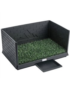 PawHut Dog Toilet Tray, Indoor Outdoor Dog Potty with High Walls, Grass Turf, Slide-Out Tray, Urine Collection Base