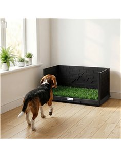 PawHut Dog Toilet Tray, Indoor Outdoor Dog Potty with High Walls, Grass Turf, Slide-Out Tray, Urine Collection Base 2
