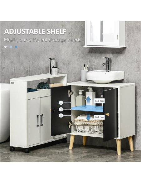 Kleankin Modern Bathroom Sink Cabinet, Under Sink Storage Cabinet, with Adjustable Shelf and Solid Wood Legs, Black and White - pic 21367 | FastDaddyshop
