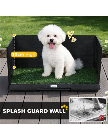 PawHut Dog Toilet Tray, Indoor Outdoor Dog Potty with High Walls, Grass Turf, Slide-Out Tray, Urine Collection Base