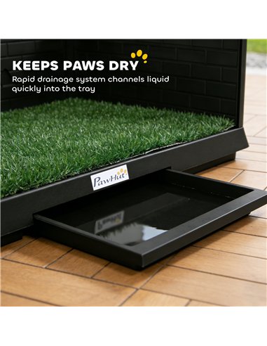 PawHut Dog Toilet Tray, Indoor Outdoor Dog Potty with High Walls, Grass Turf, Slide-Out Tray, Urine Collection Base