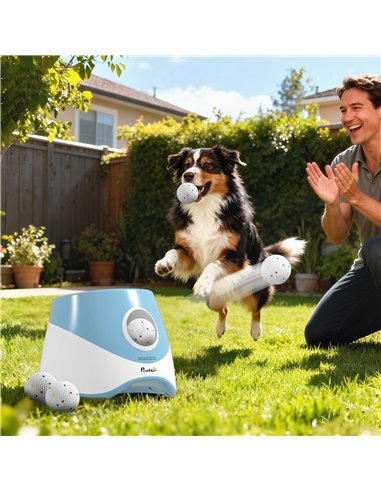 PawHut Automatic Dog Ball Launcher with 5 ETPU Balls 5.8 cm, 3 Distance Settings 6/10/14 m, Blue