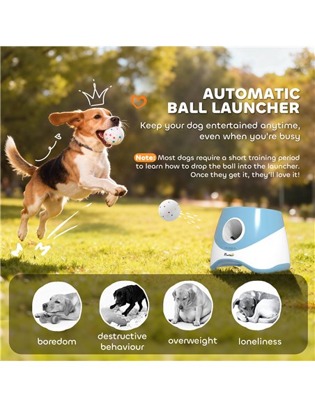 PawHut Automatic Dog Ball Launcher with 5 ETPU Balls 5.8 cm, 3 Distance Settings 6/10/14 m, Blue - pic 213697 | FastDaddyshop