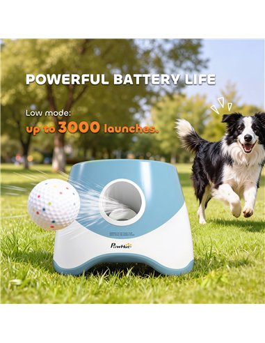 PawHut Automatic Dog Ball Launcher with 5 ETPU Balls 5.8 cm, 3 Distance Settings 6/10/14 m, Blue