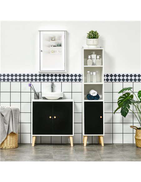 Kleankin Modern Bathroom Sink Cabinet, Under Sink Storage Cabinet, with Adjustable Shelf and Solid Wood Legs, Black and White - pic 21370 | FastDaddyshop
