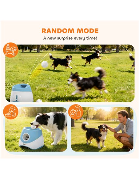 PawHut Automatic Dog Ball Launcher with 5 ETPU Balls 5.8 cm, 3 Distance Settings 6/10/14 m, Blue - pic 213700 | FastDaddyshop