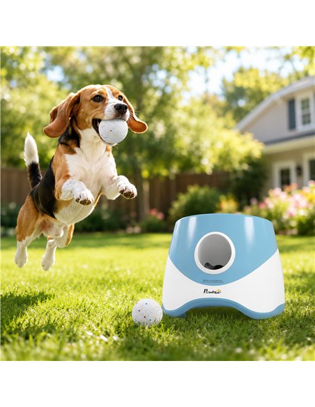 PawHut Automatic Dog Ball Launcher with 5 ETPU Balls 5.8 cm, 3 Distance Settings 6/10/14 m, Blue - pic 213701 | FastDaddyshop