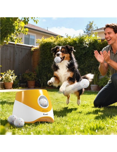 PawHut Automatic Dog Ball Launcher with 5 ETPU Balls 5.8 cm, 3 Distance Settings 6/10/14 m, Orange - pic 213704 | FastDaddyshop