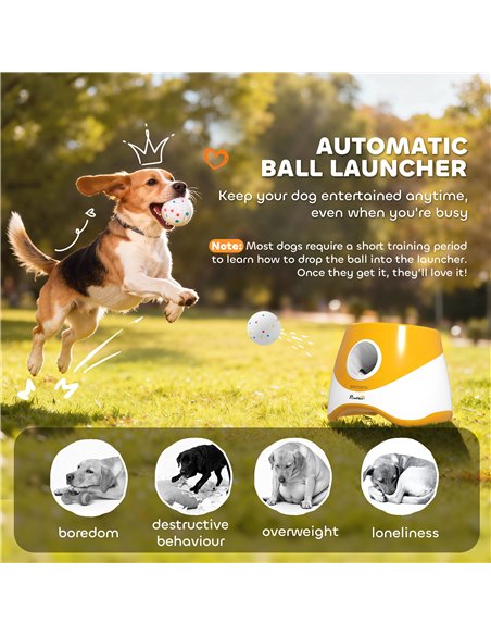 PawHut Automatic Dog Ball Launcher with 5 ETPU Balls 5.8 cm, 3 Distance Settings 6/10/14 m, Orange - pic 213706 | FastDaddyshop