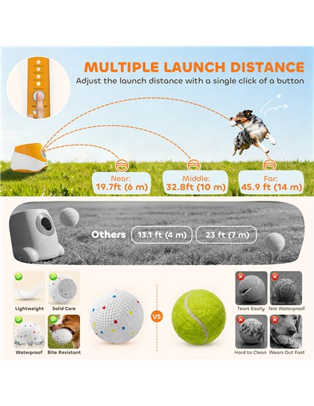 PawHut Automatic Dog Ball Launcher with 5 ETPU Balls 5.8 cm, 3 Distance Settings 6/10/14 m, Orange - pic 213707 | FastDaddyshop