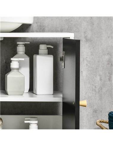 Kleankin Modern Bathroom Sink Cabinet, Under Sink Storage Cabinet, with Adjustable Shelf and Solid Wood Legs, Black and White
