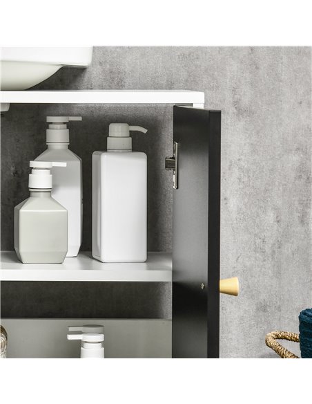 Kleankin Modern Bathroom Sink Cabinet, Under Sink Storage Cabinet, with Adjustable Shelf and Solid Wood Legs, Black and White - pic 21371 | FastDaddyshop