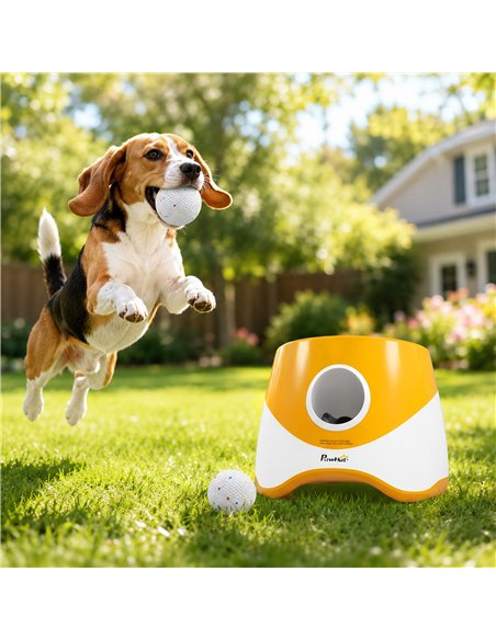 PawHut Automatic Dog Ball Launcher with 5 ETPU Balls 5.8 cm, 3 Distance Settings 6/10/14 m, Orange - pic 213710 | FastDaddyshop