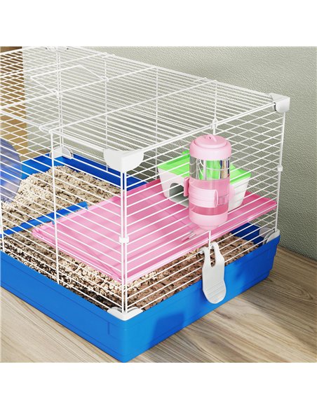 PawHut Hamster Cage, Small Gerbil Cage 2 Tiers Portable w/ Handle, Exercise Wheel, Water Bottle, Dishes, Blue - pic 213738 | FastDaddyshop