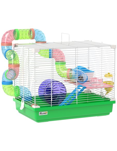 PawHut 2 Tier Hamster Cage, Gerbil Cage with Handle, Exercise Wheels, Tunnel, Water Bottle, Dishes, Ladder, for Dwarf - pic 213739 | FastDaddyshop