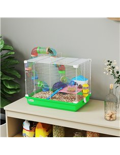 PawHut 2 Tier Hamster Cage, Gerbil Cage with Handle, Exercise Wheels, Tunnel, Water Bottle, Dishes, Ladder, for Dwarf 2