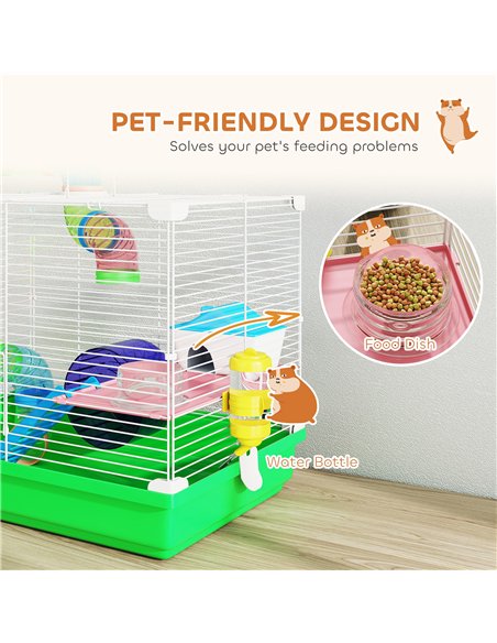 PawHut 2 Tier Hamster Cage, Gerbil Cage with Handle, Exercise Wheels, Tunnel, Water Bottle, Dishes, Ladder, for Dwarf - pic 213743 | FastDaddyshop