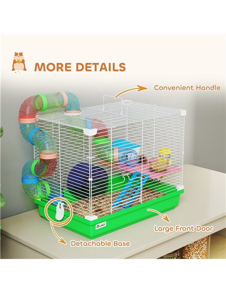 PawHut 2 Tier Hamster Cage, Gerbil Cage with Handle, Exercise Wheels, Tunnel, Water Bottle, Dishes, Ladder, for Dwarf - pic 213744 | FastDaddyshop