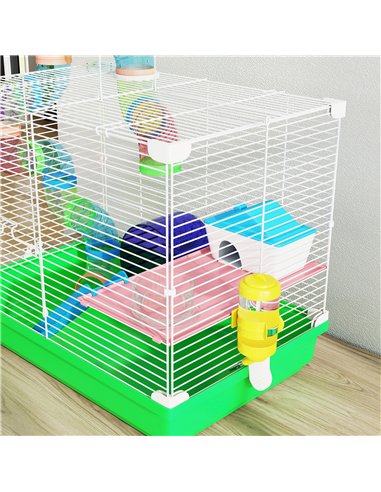 PawHut 2 Tier Hamster Cage, Gerbil Cage with Handle, Exercise Wheels, Tunnel, Water Bottle, Dishes, Ladder, for Dwarf