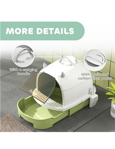 PawHut Enclosed Cat Litter Box w/ Pull-Out Drawer, Scoop, Deodorising Bags for Odour Control, Privacy, Portable, Easy to Clean