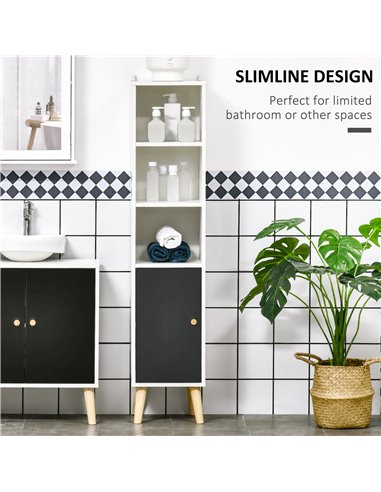 Kleankin Bathroom Storage Cabinet, Bathroom Floor Standing Tallboy Unit with Adjustable Shelves and Cabinet, White