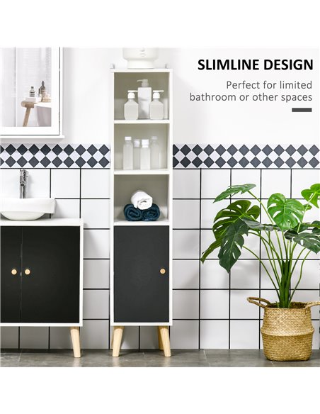 Kleankin Bathroom Storage Cabinet, Bathroom Floor Standing Tallboy Unit with Adjustable Shelves and Cabinet, White - pic 21376 | FastDaddyshop