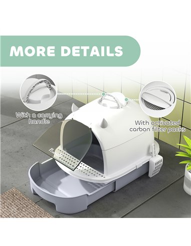 PawHut Enclosed Cat Litter Box w/ Pull-Out Drawer, Scoop, Deodorising Bags for Odour Control, Privacy, Portable, Easy to Clean