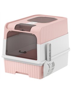 PawHut Enclosed Cat Litter Box with Lid, Pull-Out Drawer Tray, Scoop, 2 Deodorisation Bags, Front Entry & Top Exit, Pink