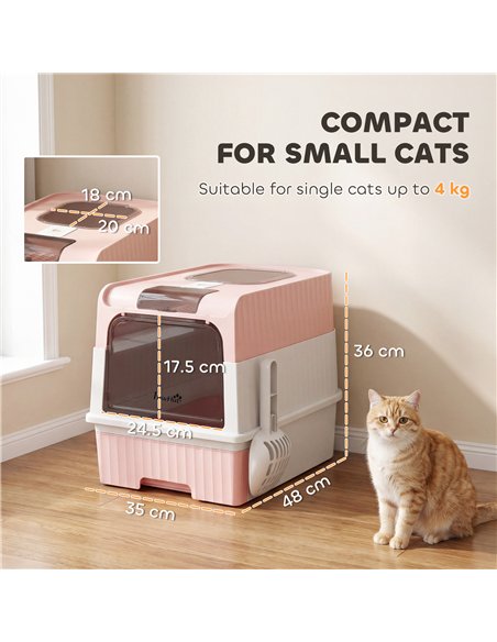 PawHut Enclosed Cat Litter Box with Lid, Pull-Out Drawer Tray, Scoop, 2 Deodorisation Bags, Front Entry & Top Exit, Pink - pic 213768 | FastDaddyshop