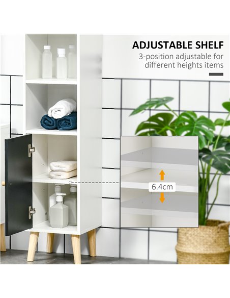 Kleankin Bathroom Storage Cabinet, Bathroom Floor Standing Tallboy Unit with Adjustable Shelves and Cabinet, White - pic 21377 | FastDaddyshop