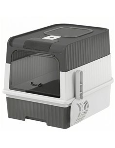 PawHut Enclosed Cat Litter Box with Lid, Pull-Out Drawer Tray, Scoop, 2 Deodorisation Bags, Front Entry & Top Exit, Grey