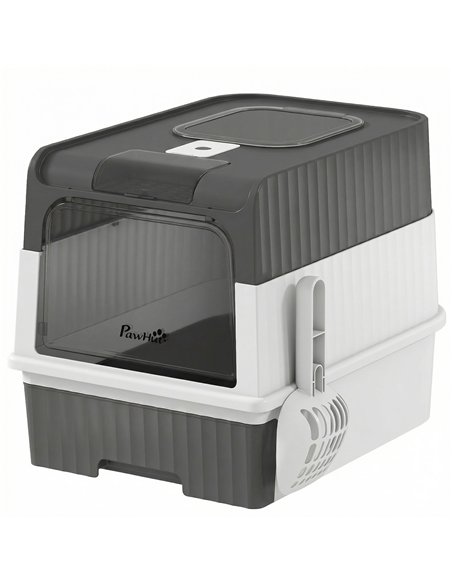PawHut Enclosed Cat Litter Box with Lid, Pull-Out Drawer Tray, Scoop, 2 Deodorisation Bags, Front Entry & Top Exit, Grey - pic 213775 | FastDaddyshop