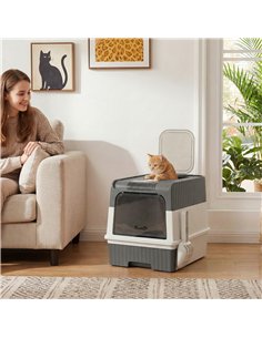 PawHut Enclosed Cat Litter Box with Lid, Pull-Out Drawer Tray, Scoop, 2 Deodorisation Bags, Front Entry & Top Exit, Grey 2